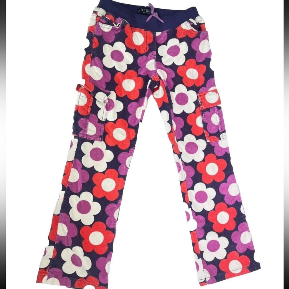 Mini Boden Retro Flower Girls Corduroy Drawstring Pants Size 8